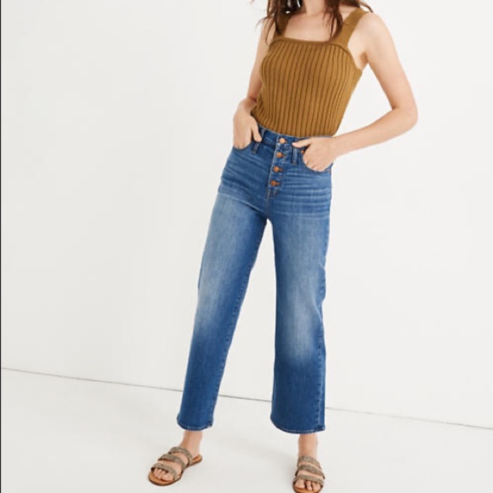 Madewell slim wide jeans in Olympia wash with button front